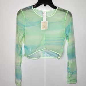 Fabletics Mesh Long Sleeve Crop Top, Athletic Sports Bra Cover, Sz L, BRAND NEW
